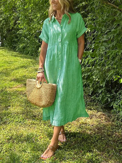 Striped Button-Up Maxi Dress for Women