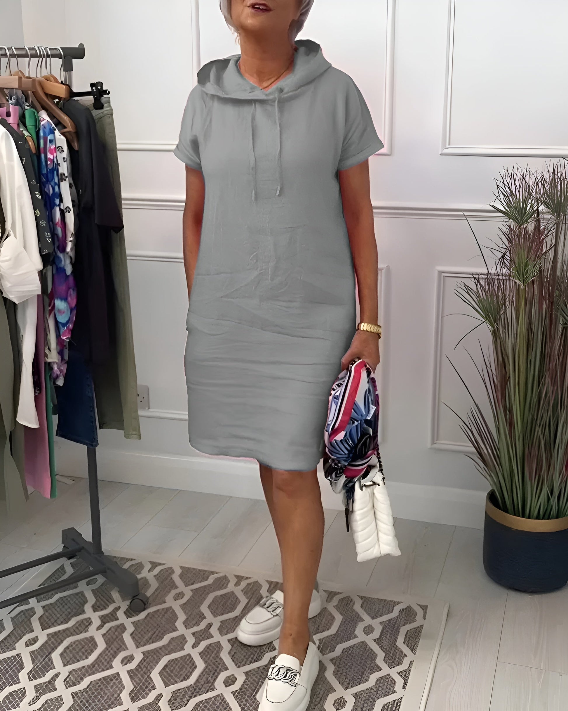 Women's Hooded Casual Everyday Midi Dress — product view