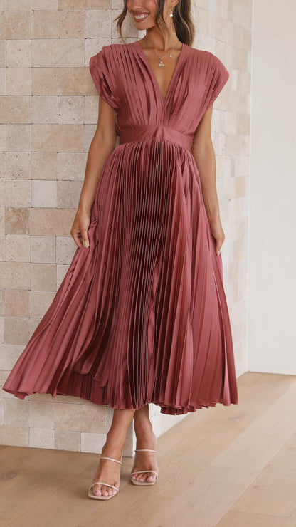 Pleated V-Neck Maxi Dress for Women