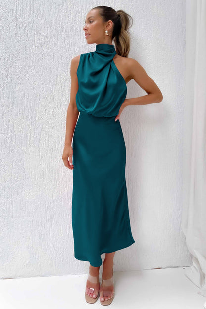 Women's Satin Halter Evening Maxi Dress — front view