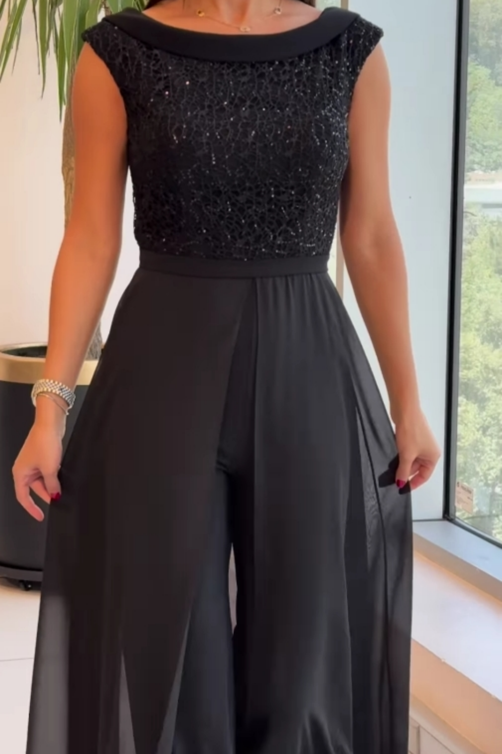 Women's Crew-Neck Casual Jumpsuit — side view