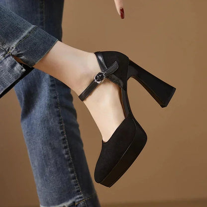 Women's Platform Block Heel Pumps Ankle Strap High Heels — product view