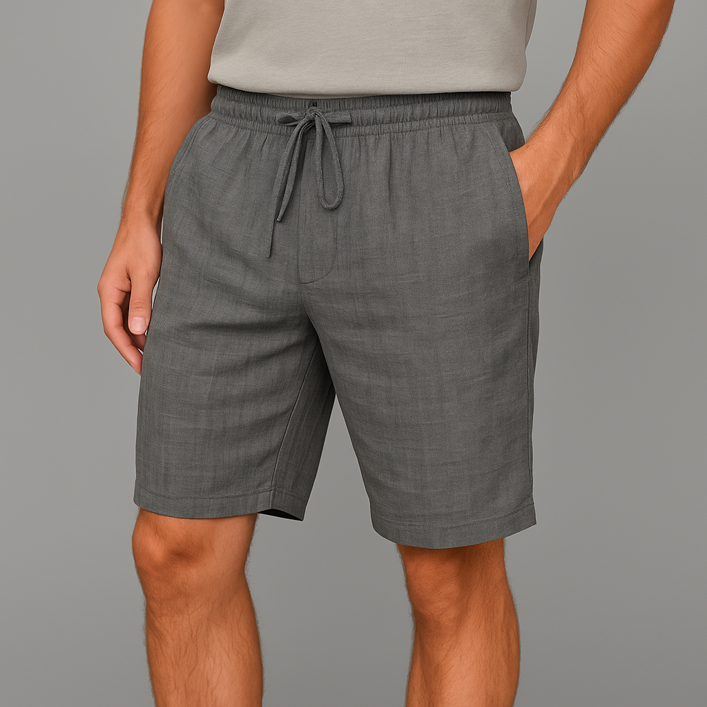 Men's Linen Drawstring Shorts — close-up