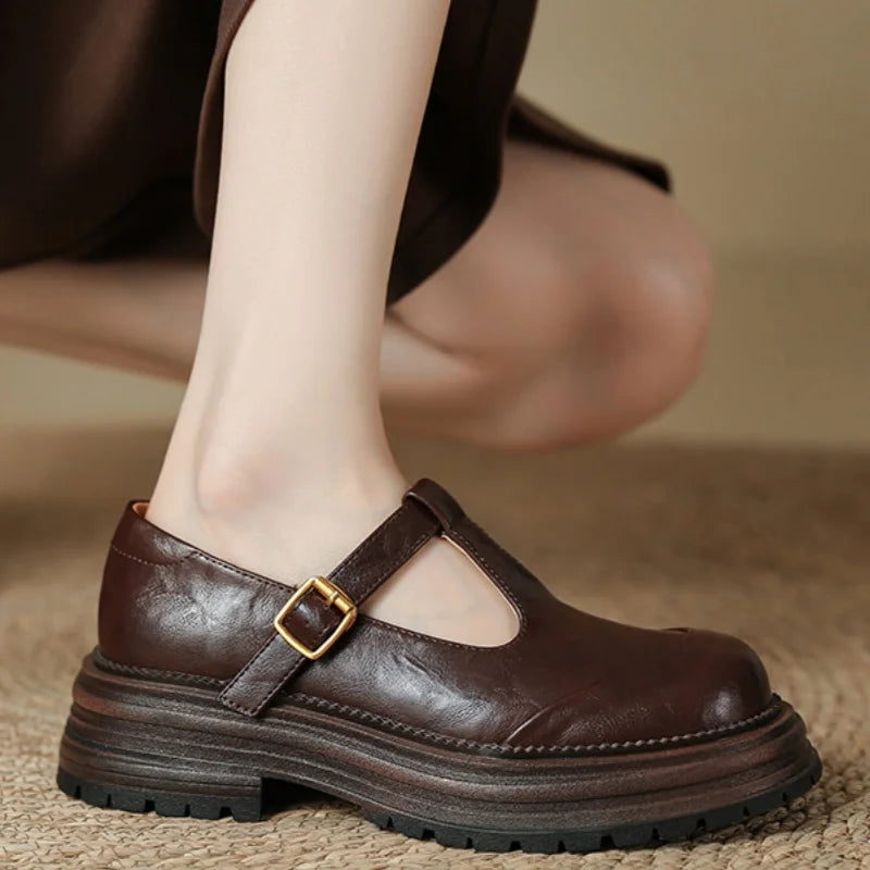 Women's T-Bar Mary Jane Brogue Round Toe Low Heel — detail view