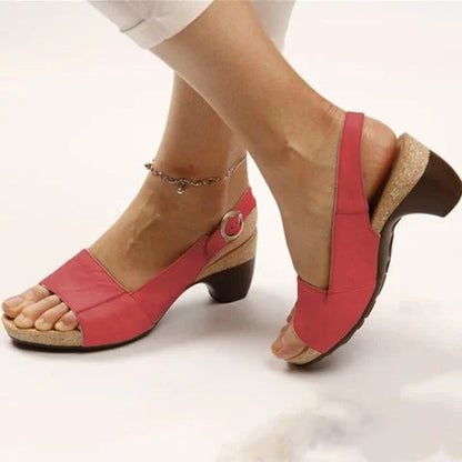 Women's Block Heel Slingback Sandals with Buckle Strap — close-up