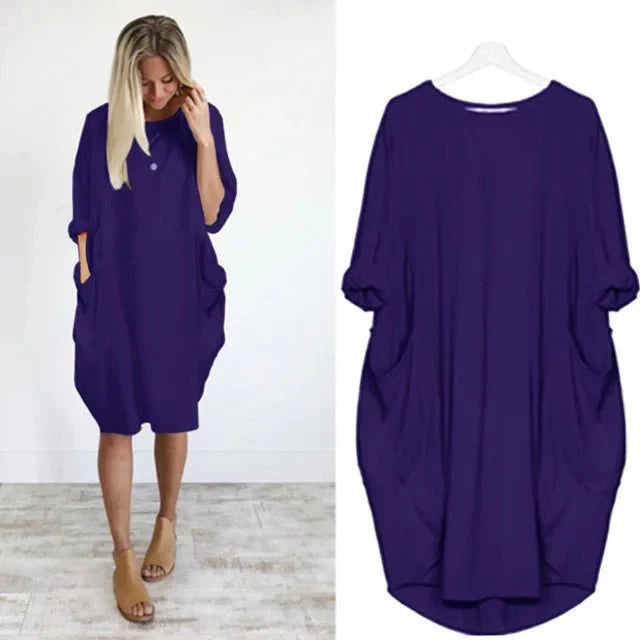 Midi Dress with Pockets and 3/4 Sleeves for Women