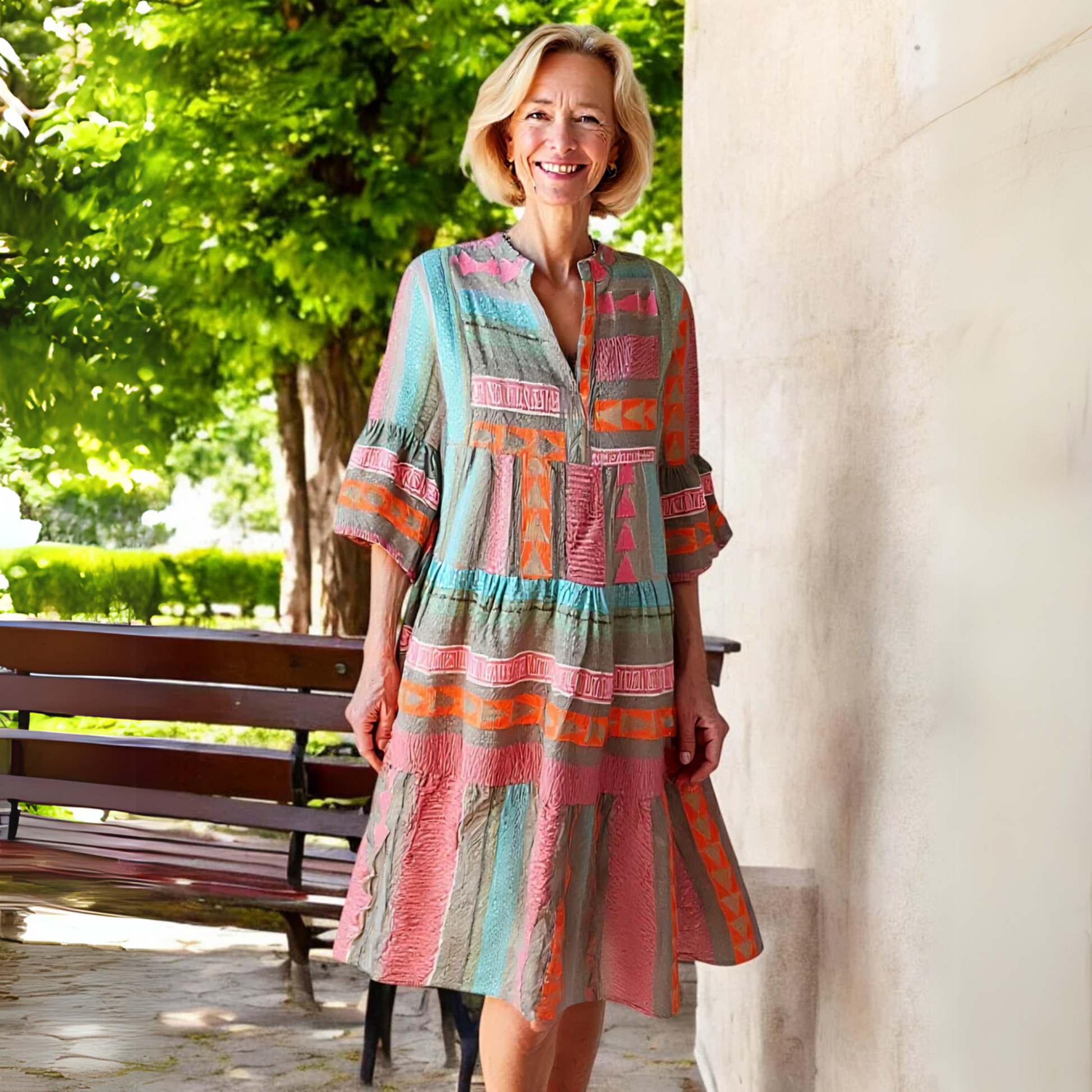 Women's A-Line Floral Midi Dress — front view