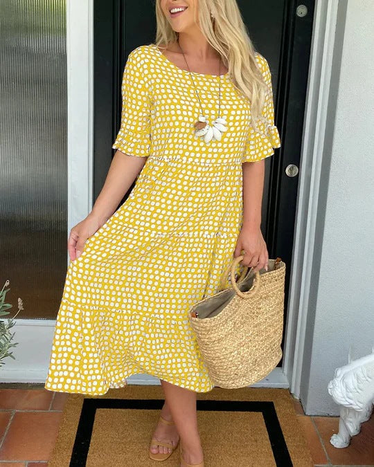 Women's Dotted Print Casual Midi Dress — product view