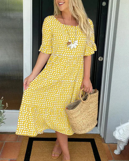 Women's Dotted Print Casual Midi Dress — product view