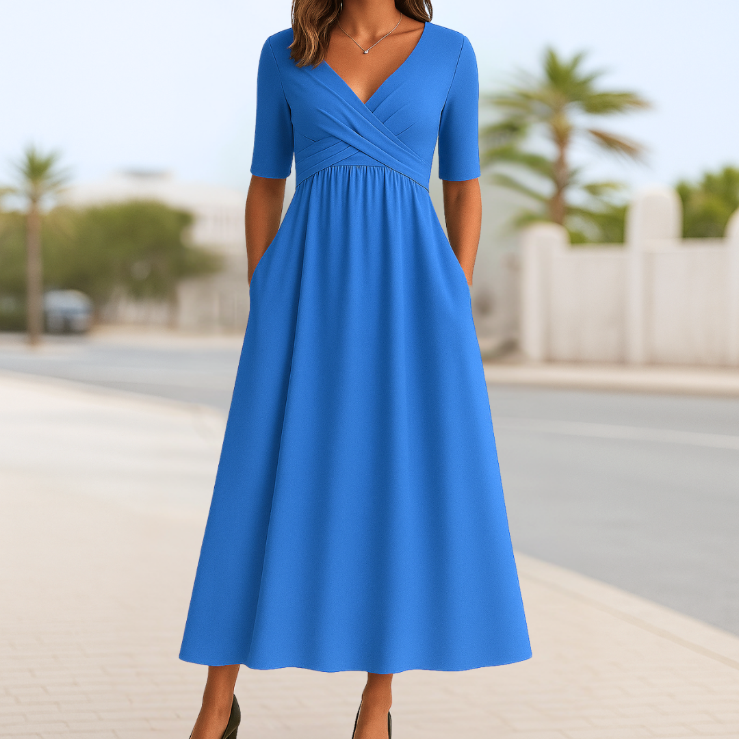 Women's Crossed Front Casual Day Midi Dress — product view