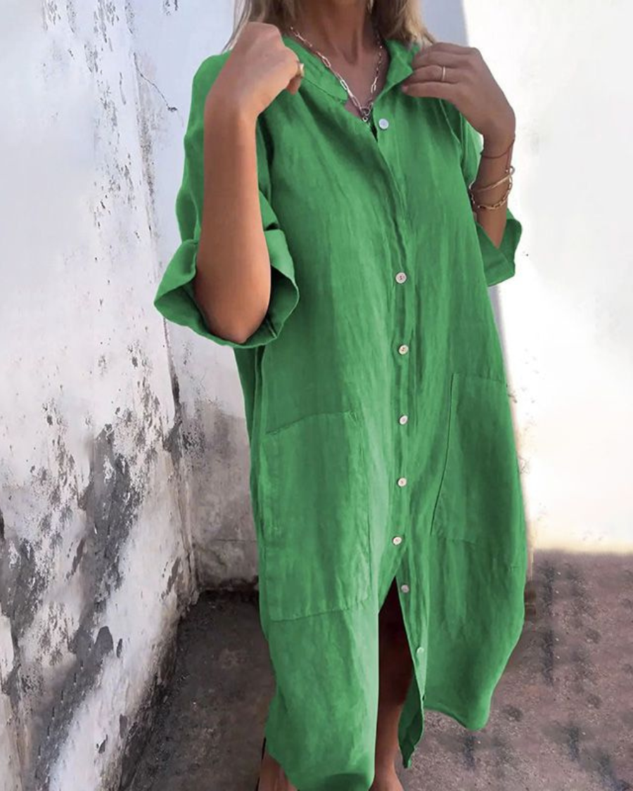 Women's Boho Shirt Casual Midi Dress — side view