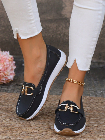 Women's Gold Buckle Comfort Loafers — product view