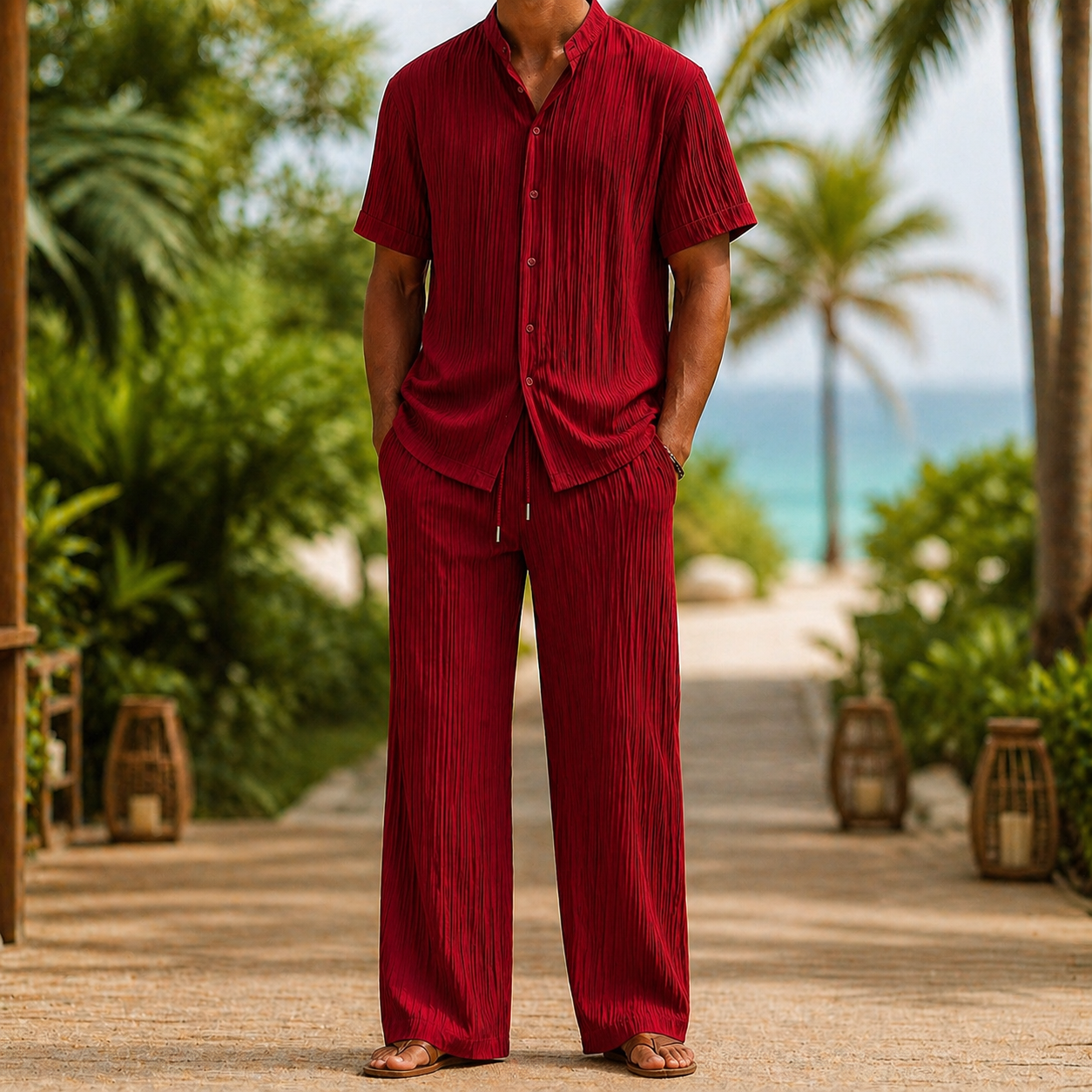 Men's Linen Shirt & Drawstring Pants Set — side view