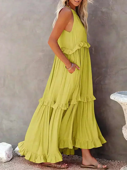 Women's Sleeveless Ruffle Day-to-Evening Midi Dress — side view