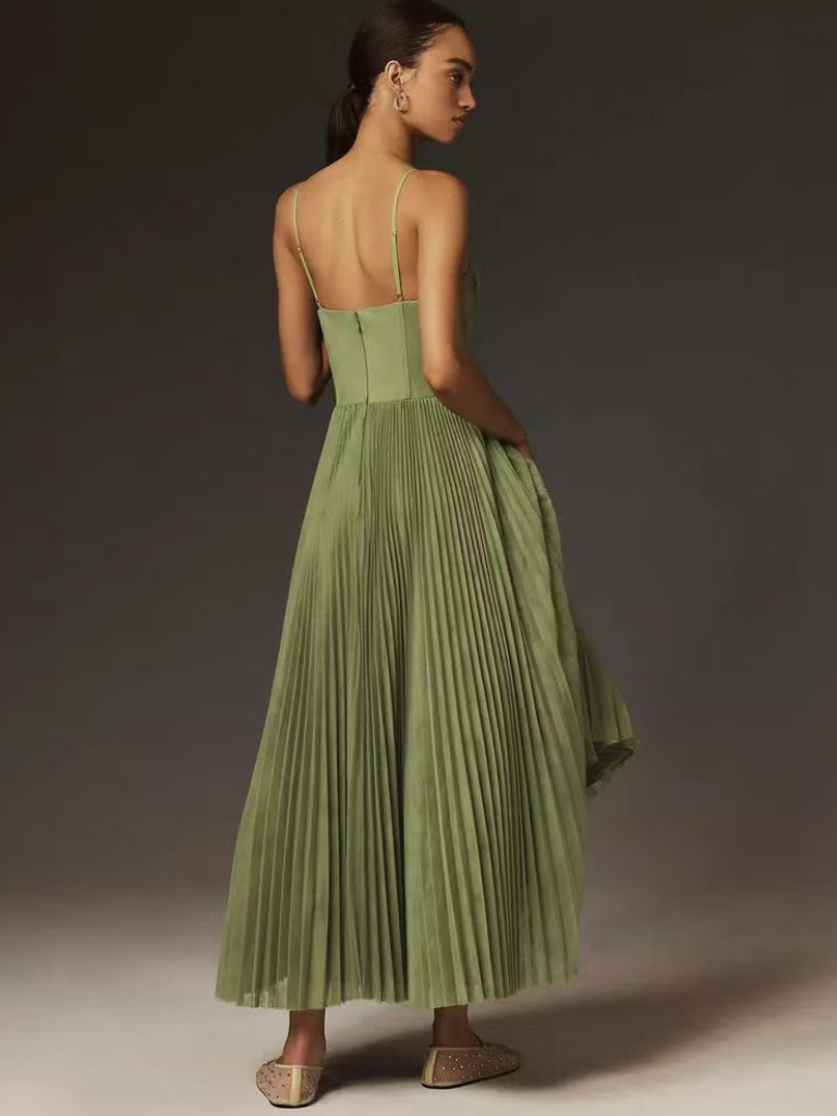 Women's Pleated Evening Maxi Dress — close-up