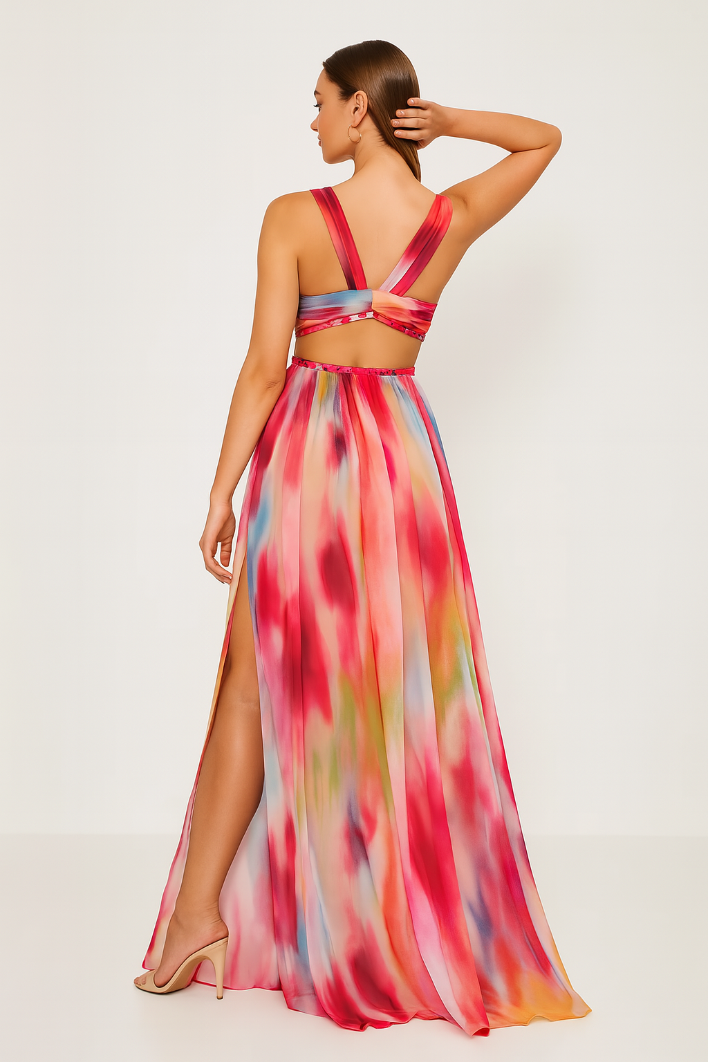 Women's Painted Print Vacation Maxi Dress — detail view