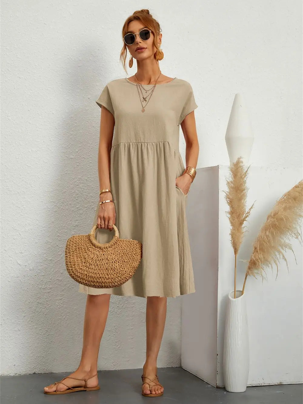 Women's Pocket Casual Day Midi Dress — side view