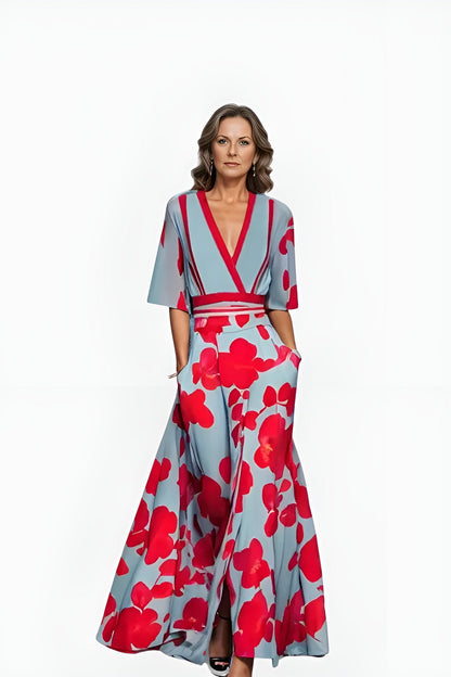 Women's Floral Wrap Summer Midi Dress — close-up