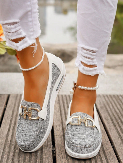 Women's Gold Buckle Comfort Loafers — close-up