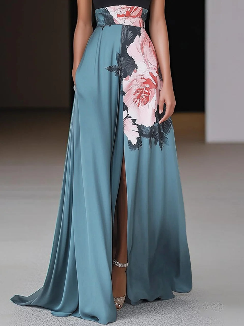 Women's Floral Slit Evening Maxi Dress — detail view