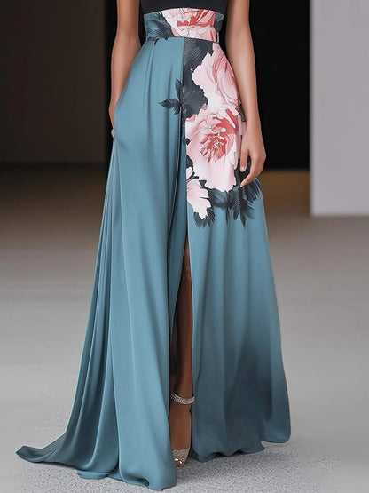 Women's Floral Slit Evening Maxi Dress — detail view