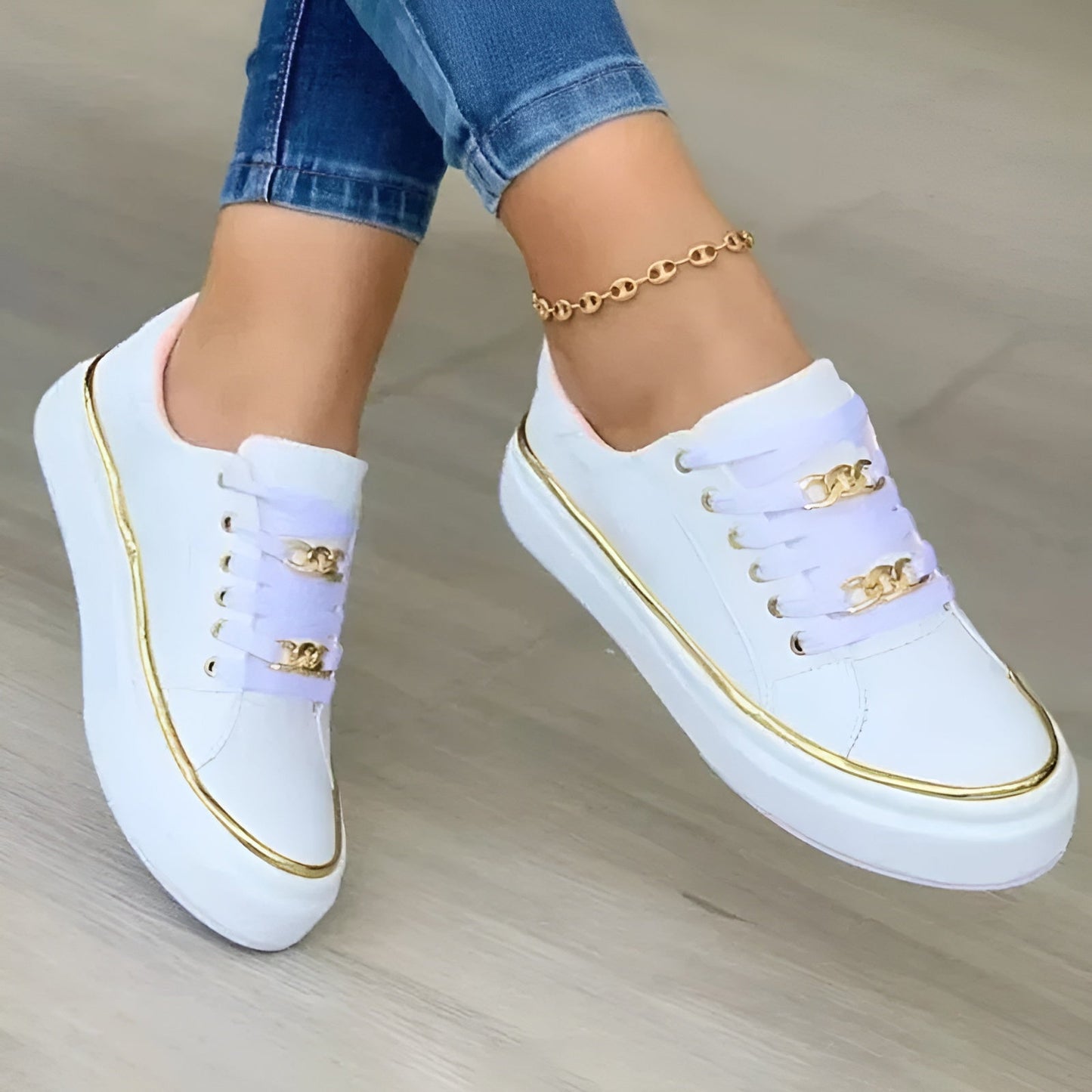 Women's Platform Sneakers with Chain Detail — side view