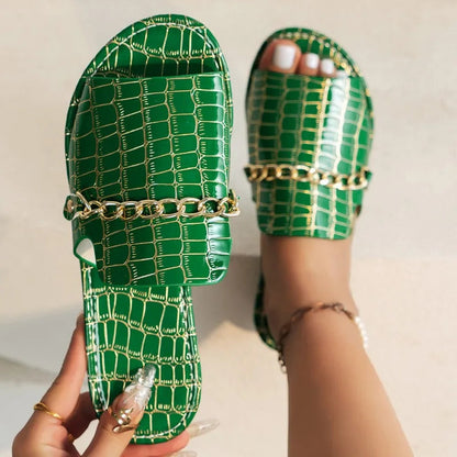Chain Detail Flat Slide Sandals for Women — detail view