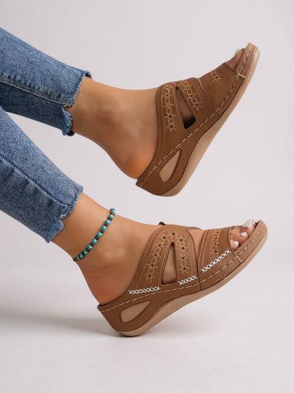 Women's Cushioned Slip-On Flat Sandals — close-up