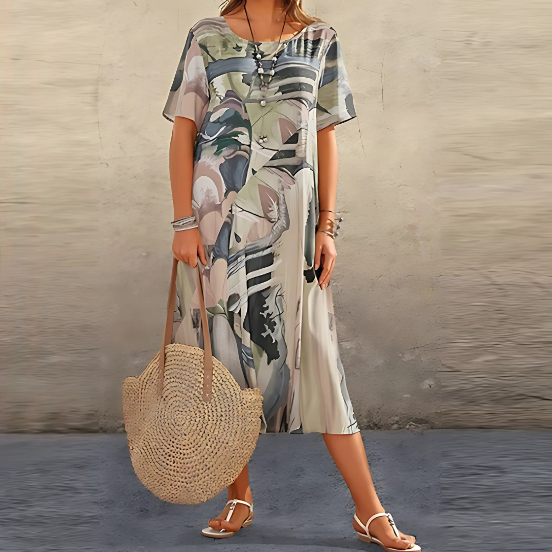 Women's Floral Casual Midi Dress — close-up