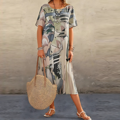 Women's Floral Casual Midi Dress — close-up