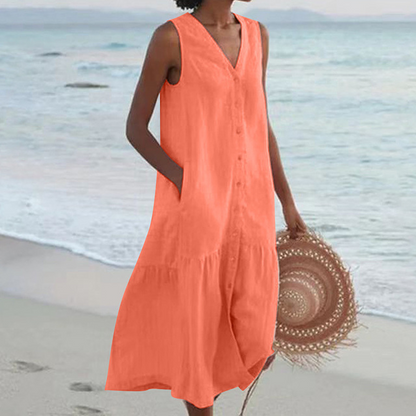 Sleeveless Button-Front Tiered Midi Dress for Women