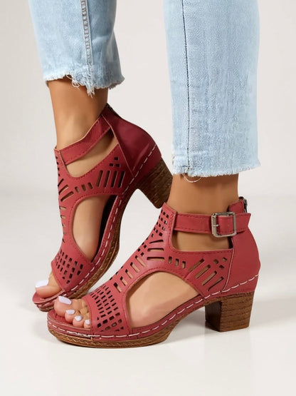 Cutout Block Heel Sandals for Women