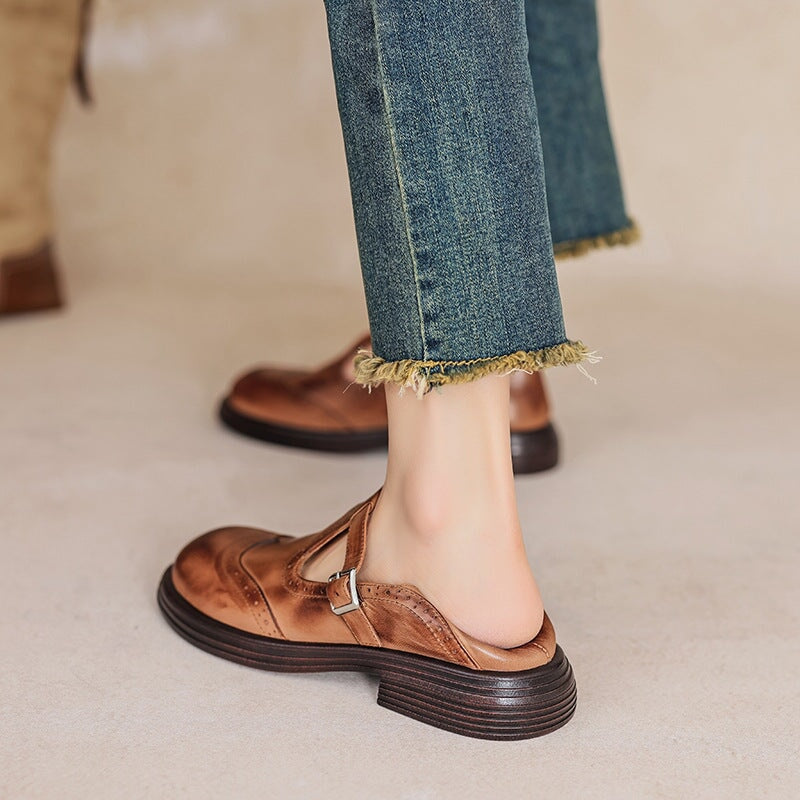 Women's Leather Mary Jane Sandals — side view