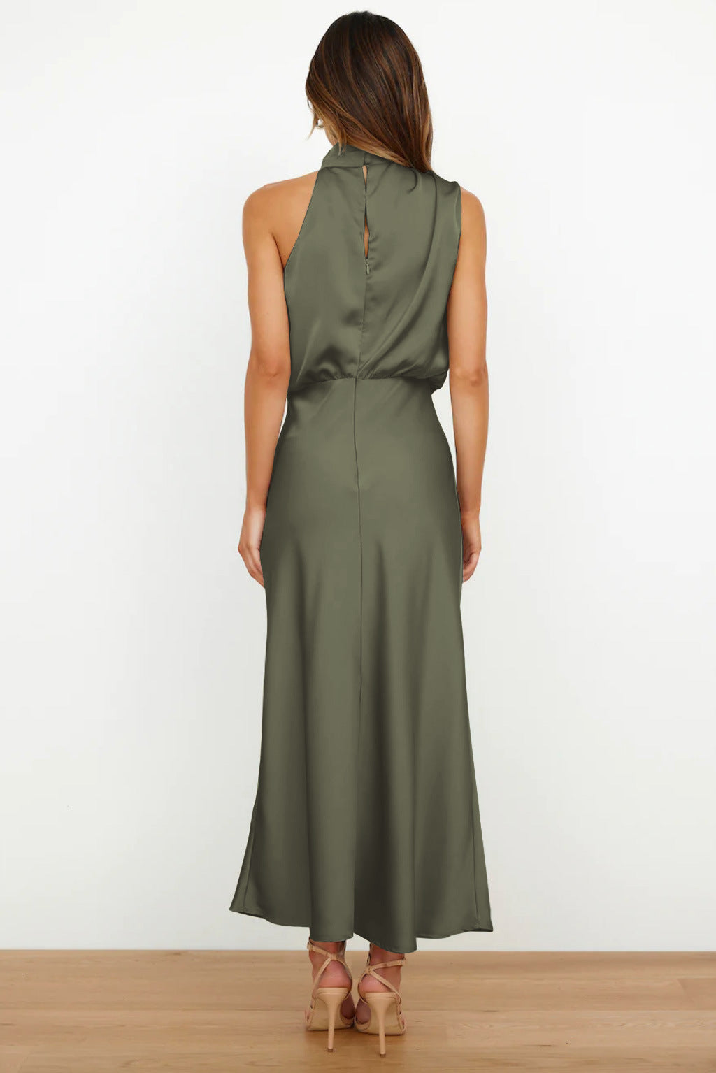 Women's Satin Halter Evening Maxi Dress — close-up