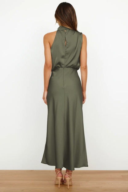 Women's Satin Halter Evening Maxi Dress — close-up