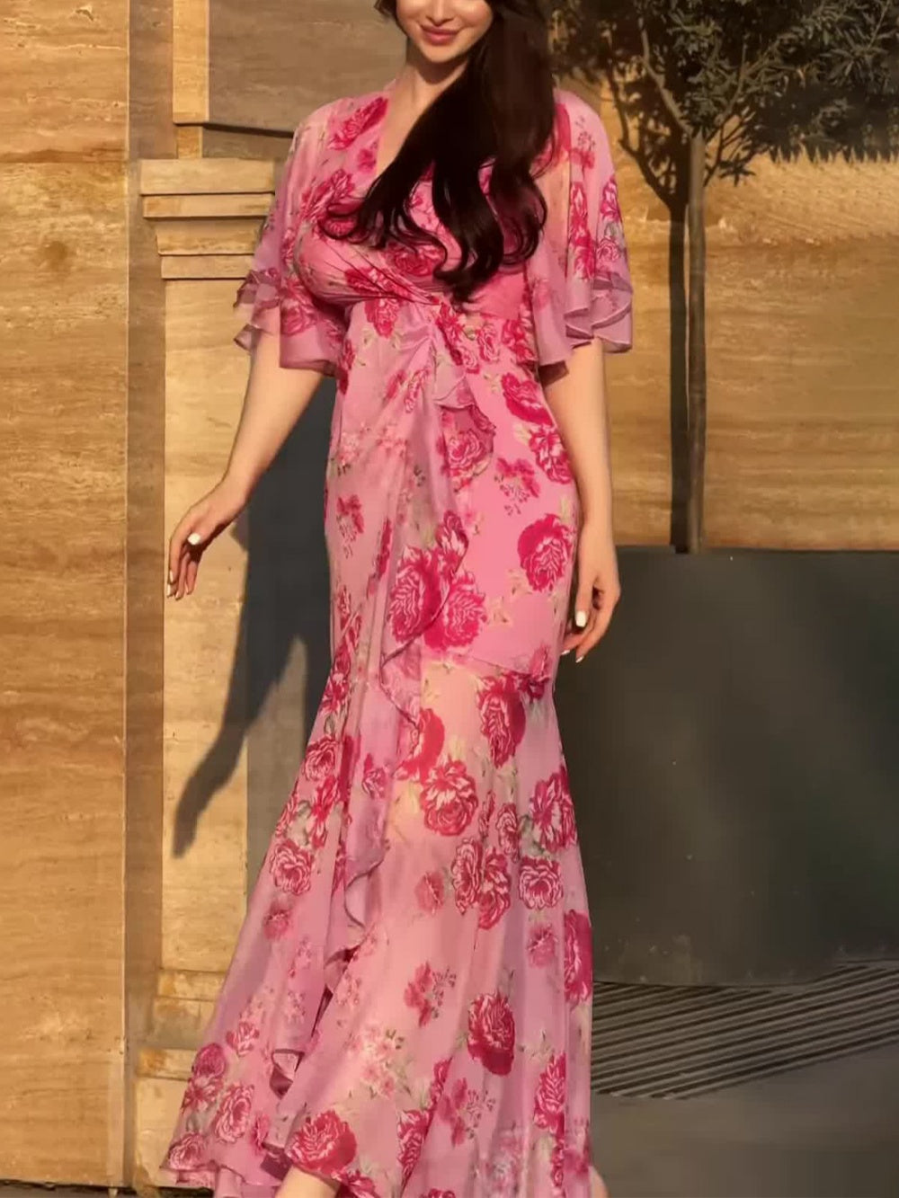 Women's Printed Retro Style Midi Dress — detail view