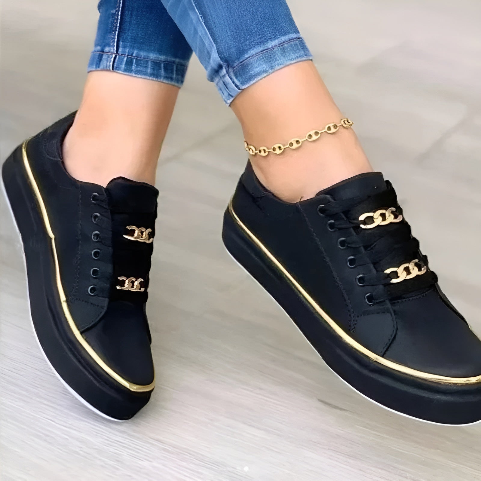 Women's Platform Sneakers with Chain Detail — front view