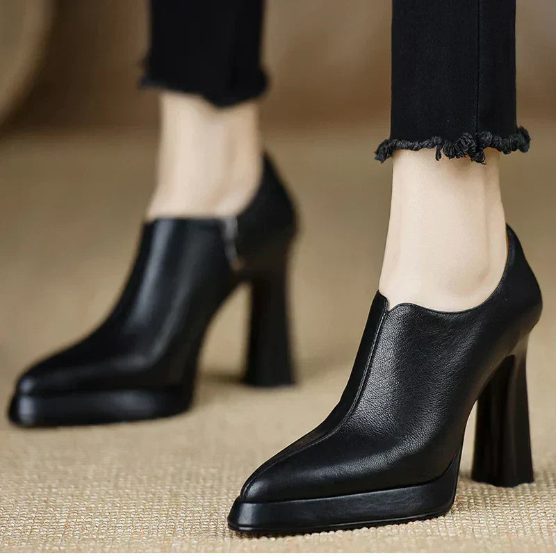 Women's High Heel Platform Block Heel Pumps Side Zip — front view