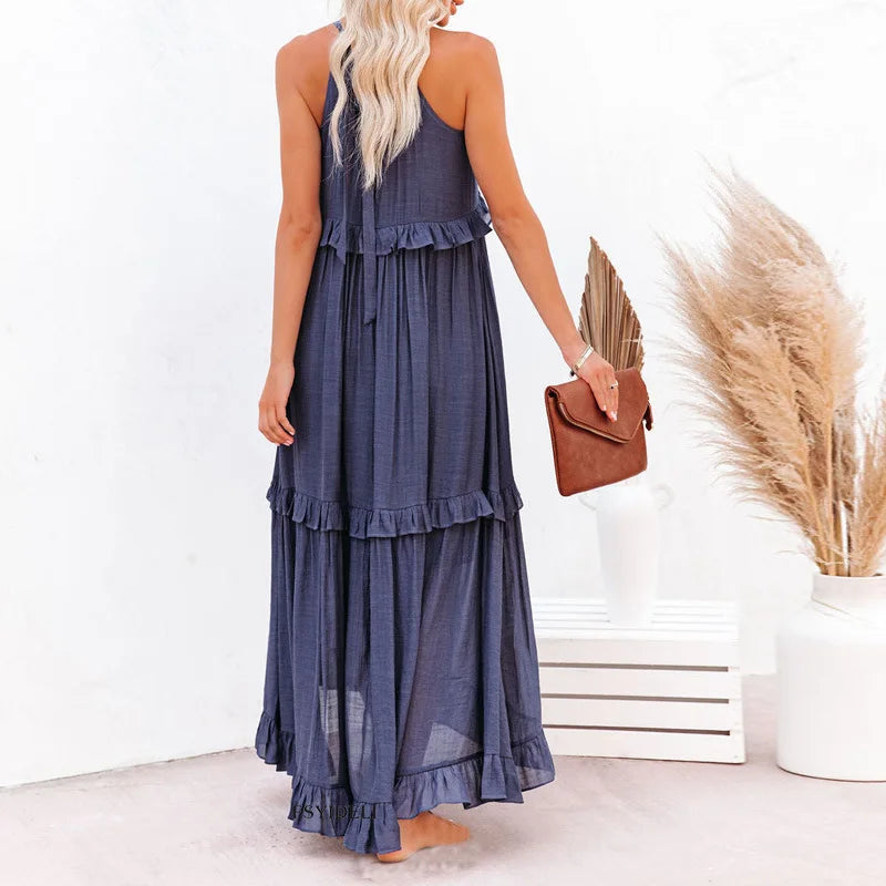 Women's Sleeveless Ruffle Day-to-Evening Midi Dress — side view
