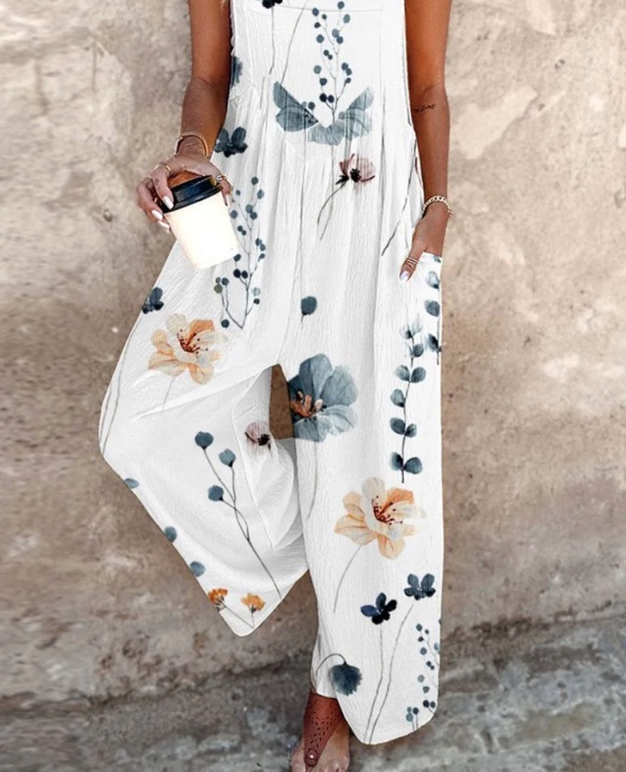 Women's Floral Print Summer Overalls Jumpsuit — close-up