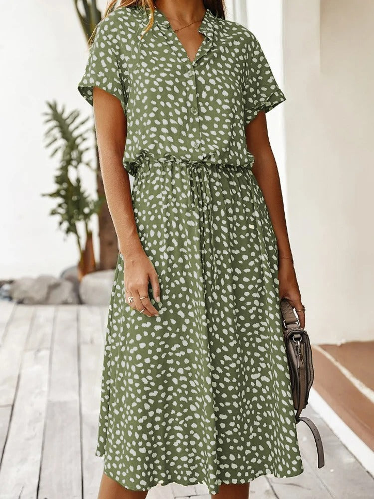 Button-Up Polka Dot Midi Dress for Women — front view