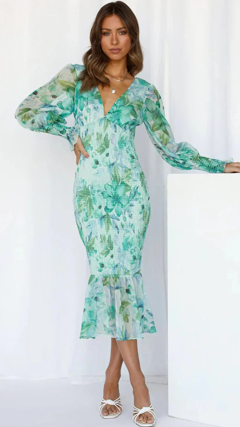 Women's Floral Evening Wedding Guest Maxi Dress — front view