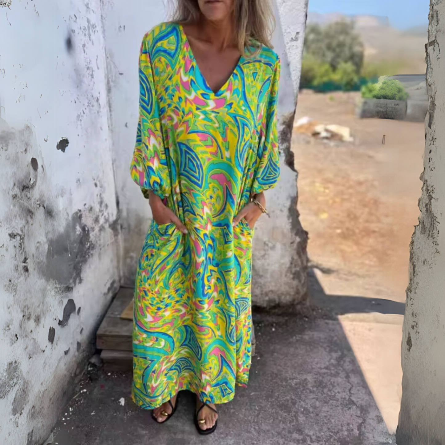 V-Neck Leopard Print Midi Dress for Women