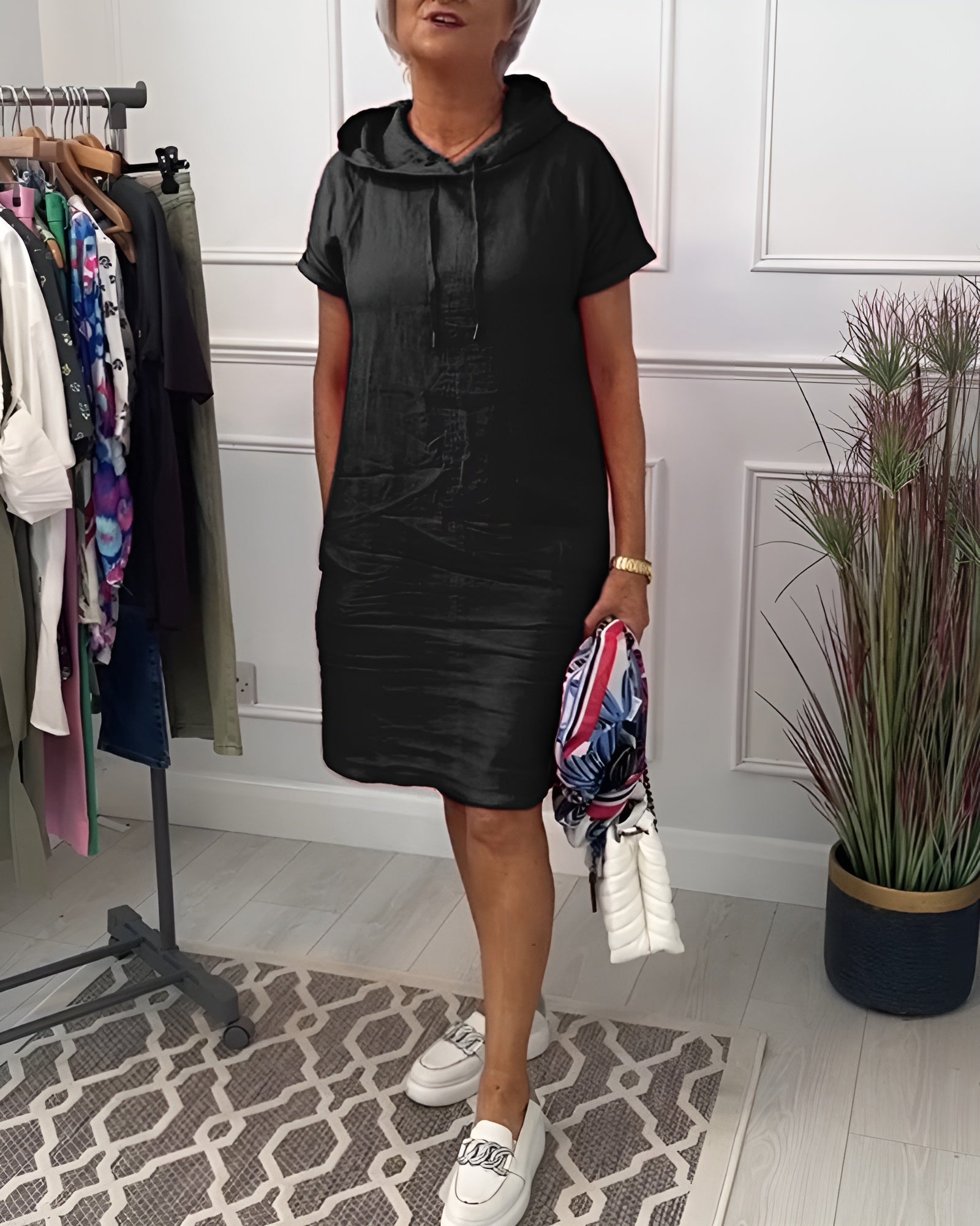 Women's Hooded Casual Everyday Midi Dress — product view