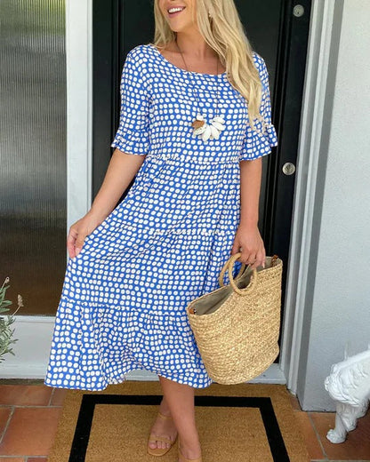 Women's Dotted Print Casual Midi Dress — close-up