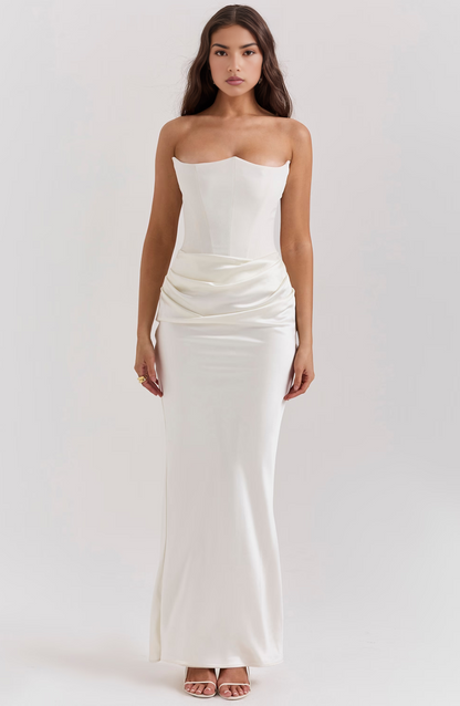 Women's Lace Strapless Evening Maxi Dress — close-up