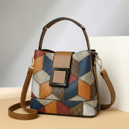 Women's Leather Handbag with Gold Hardware — close-up