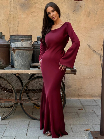 Women's Satin Formal Evening Maxi Dress — detail view
