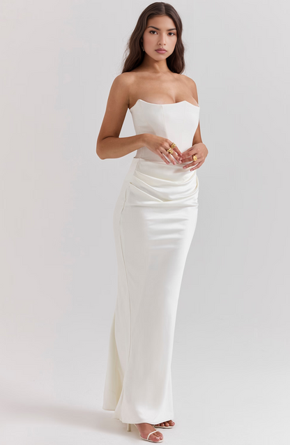 Women's Lace Strapless Evening Maxi Dress — detail view