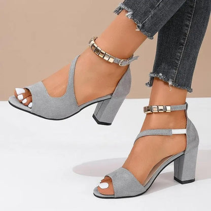 Women's Peep-Toe Block Heel Sandals with Ankle Strap — side view